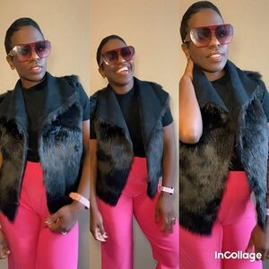 Black Faux Fur Vest with Pink Pants